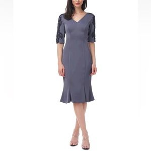 JS Collection Grey V-Neck 2/3 Sleeve Fit & Flare MIDI Dress- Size 4 - New W/Tag